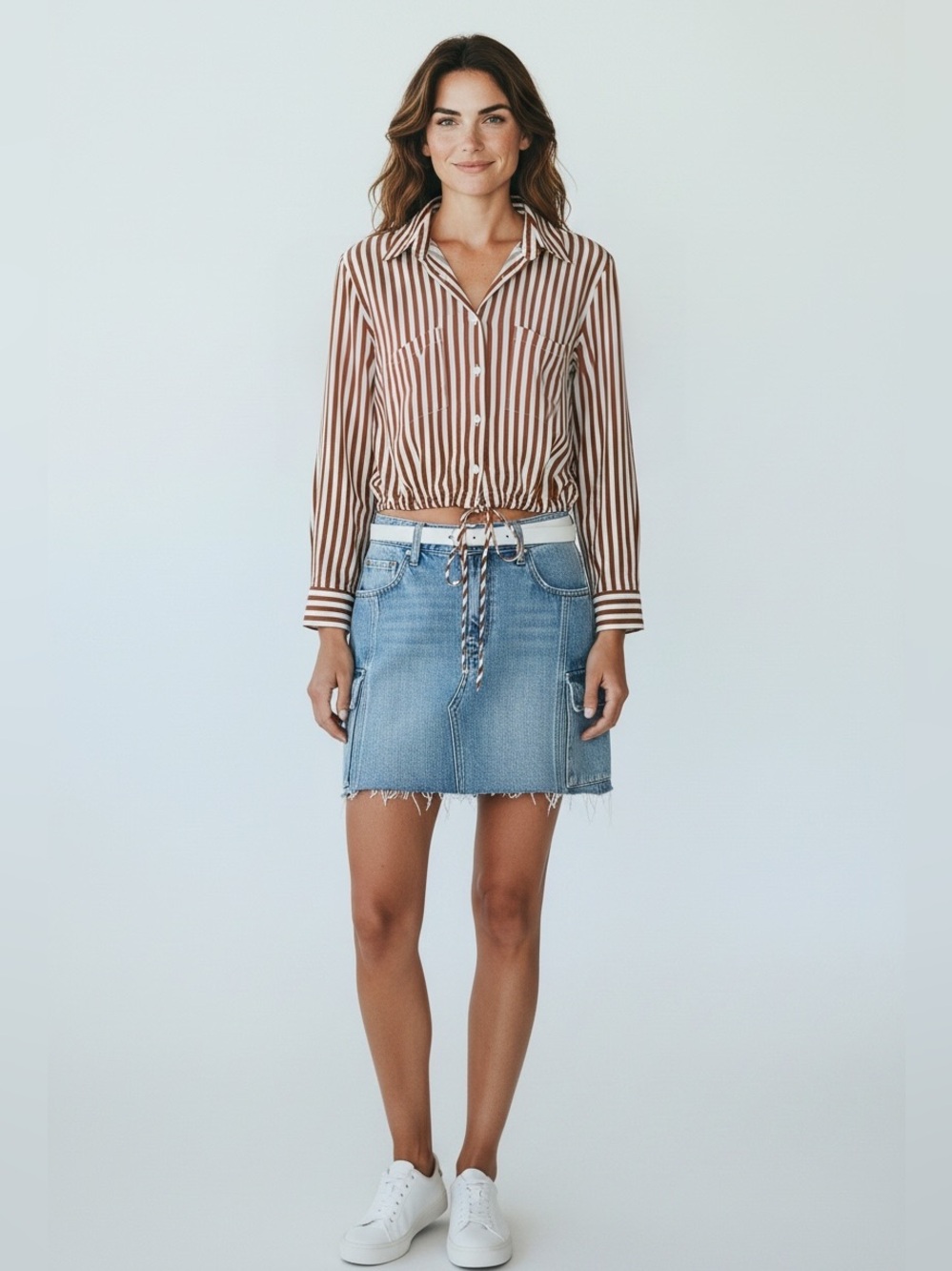 LNA Alpine Stripe Button Up Top with Drawstring Size Medium